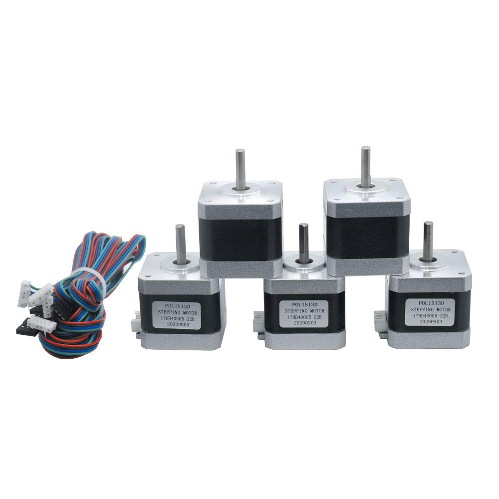 POLISI3D Lot de 5 moteurs d'imprimante 3D à couple élevé 42 N.cm Nema 17 moteur pas à pas 42 moteur 1,5 A 1,8 degrés 4 câbles avec câble de 1 m et connecteur Dupont (5)