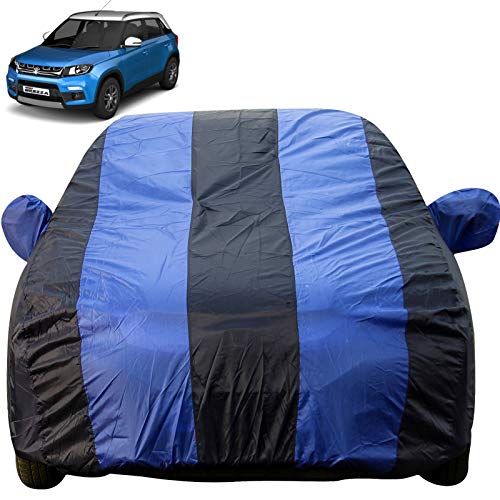 Image of Autofact Car Body Cover with Mirror Pockets Compatible for Maruti Brezza (Triple Stitched, Bottom Fully Elastic, Royal Blue Color)