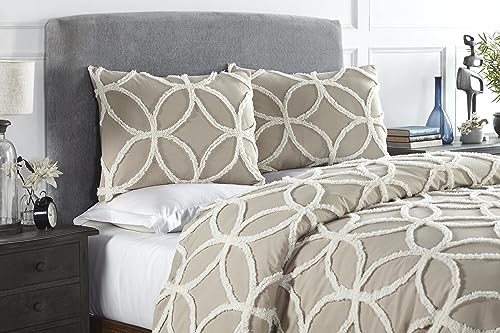 Better Trends Double Wedding Ring Bed Comforter Collection 100% Cotton Tufted Unique Luxurious Soft Plush Chenille Machine Washable Tumble Dry, Queen, Taupe/Ivory #TOP5