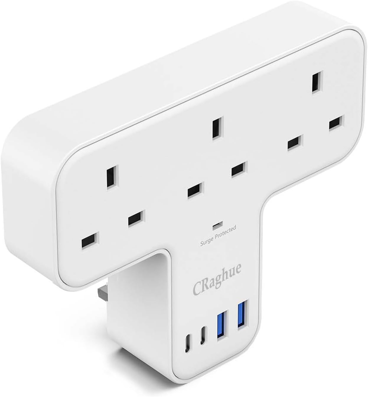 Multi Plug Adapter, 7 in 1 Plug Extension Socket 3 Way with 4 USB, Plug Adapter UK, Wall Socket Plug Extender for School Home, Kitchen, Office, White
