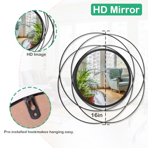 Hlfmvwe Black Circle Mirror Wall Decorative Metal Mirror Art Small Round Wall-Mounted Mirror Home Wall Decor For Bedroom Living Room Bathroom Entryway 16 Inch X 16 Inch thumb #6