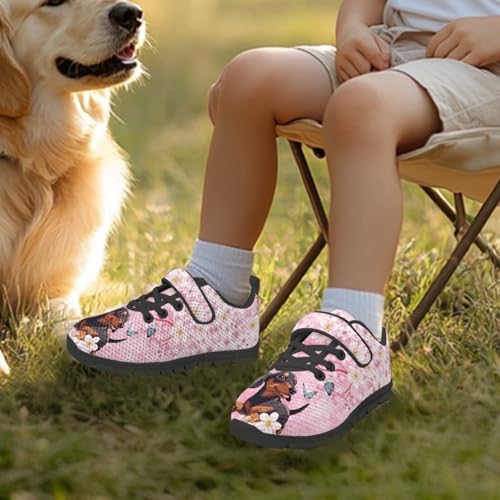 Boy Shoes Athletic Running Fashion Sneakers Walking Breathable Kids Girls Fitness Cross-Training Tennis Lightweight Shoes(Little Kid/Big Kid) Cute Dog Cherry Pattern（Black Sole）3