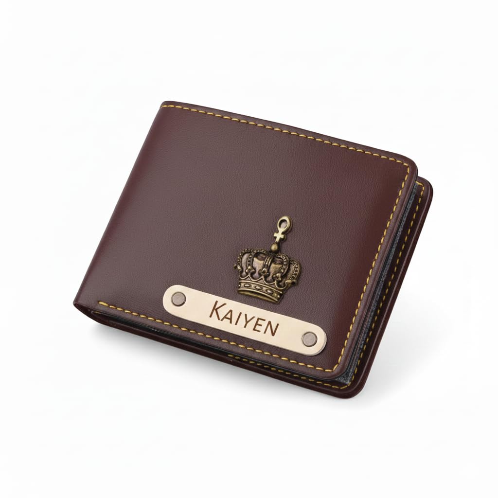 Men's Leather Wallet - Name Leather Wallet for Mens Customise Printed on Wallet - Brown-image-34