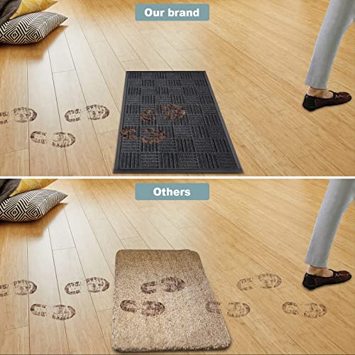 Fokizoka Front Door Mat Welcome Mat Heavy Duty Door Mat & Natural Rubber Liner & Non-Slip Anti-Fade Shoe Scraper Indoor And Outdoor Door Mat (Grey Black, 24 * 36 Inch) #TOP2