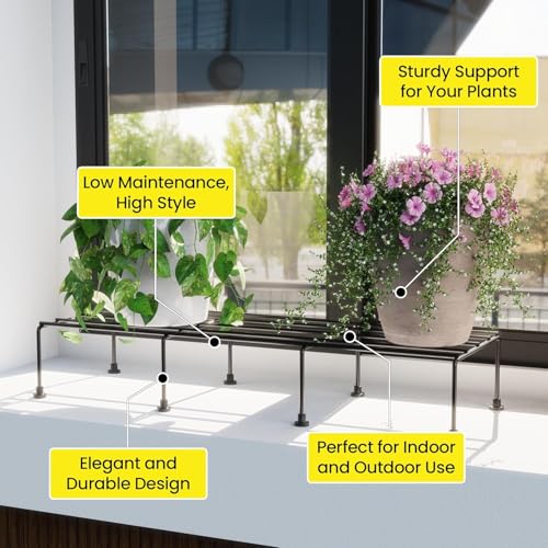 Image of SR Pack of 4 Premium Rectangular Anti-Rust Metal Plant Stand Set - Stylish Black Stands for Indoor, Outdoor, and Balcony Use (Pack of 4)