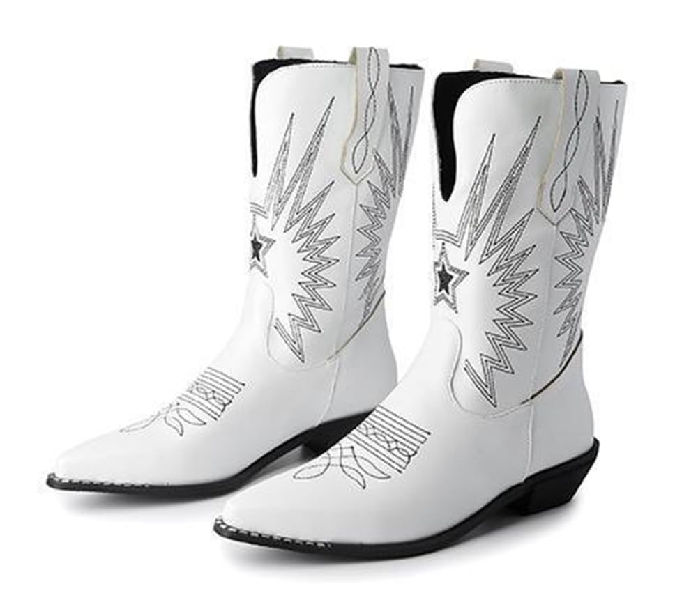 Stivaletti da Cowgirl Occidentali Donna, Stivali Country Casual in Pelle con Punta Tagliata Ricamata retrò, Stivaletti Classici Comodi con Tacco Basso e cuciti