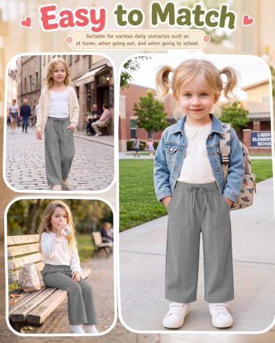 Image of Toddler Girls Wide Leg Pants | Baby Girls Sweatpants, Baggy Drawstring Pants with Pockets, Open Bottom Joggers, Back to School Trousers, for Kids 18M-5T