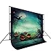 5x7ft Halloween Photo Studio Background Props Fabric Cloth Collapsible Backdrop, Light Green Pumpkin Wood Background for Photography