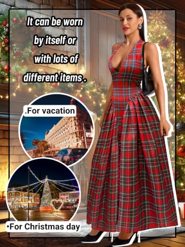 Image of ChiaoLezhee Deep V Neck Dress, Halter Maxi Dresses, Vacation Date Night, Sexy for Women Corset Flowy Wedding Guest Drop Waist