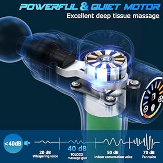 TOLOCO Massage Gun Deep Tissue, Percussion Massage Gun with 10 Replacement Heads, Super Quiet Portable Electric Massager for Athletes, Relax, Black