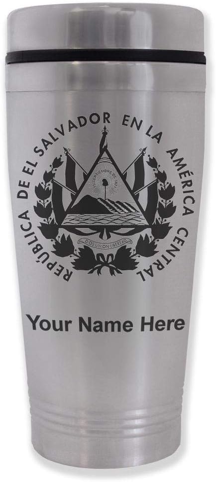 LaserGram 16oz Commuter Mug, Flag of El Salvador, Personalized Engraving Included