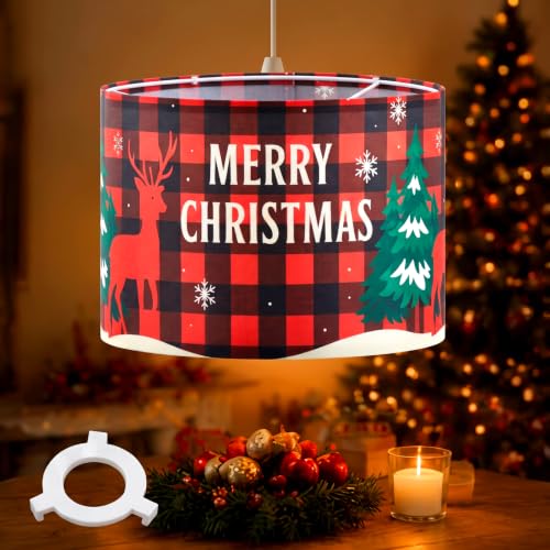 Image of Weewooday Christmas Red Round Drum Lampshade E27 E14 Adapter for Pendant