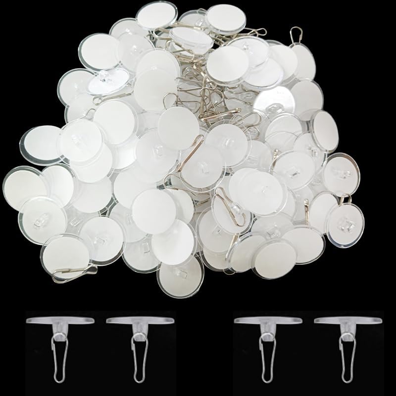 100-Pack Adhesive Ceiling Hooks – Removable, No-Drill Transparent Hanging Discs with Metal Hooks for Party, Wedding, Birthday & Christmas Decorations
