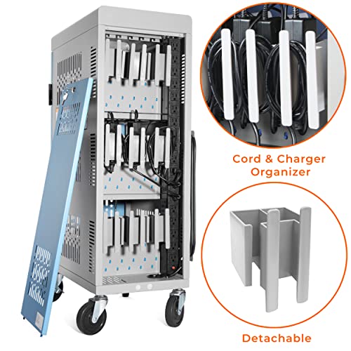 Metateel Fully Assembled 18 Bay Heavy-Duty Metal Mobile Charging And Storage Cart For Ipad,Chromebook And Laptop Computer Up To 14-Inch Screen Size With Key Locks, Charger And Cable Organization,Grey #TOP5