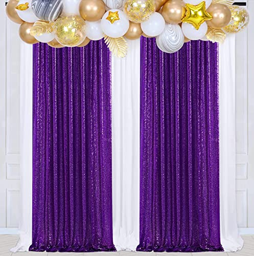 Cortinas de Fondo Púrpura con Lentejuelas Poise3EHome 2 Piezas 2ftx8ft miniatura 1