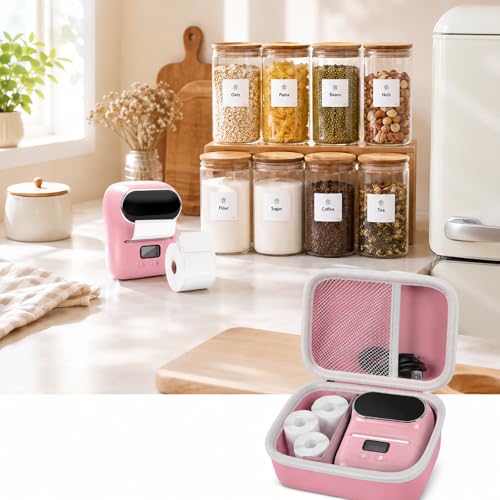 Image of Boobowl Hard Case for Phomemo M110 /M110S Label Maker, Case Only | Organized Label Roll Storage, Mesh Pocket for Charging Cable, Home Office Inventory, Small Business - Pink