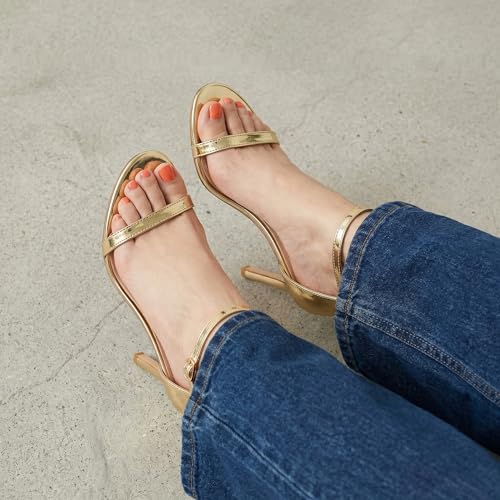 Image of perixir Gold Heels for Women, High Heels with Spiral, 4.17 inch Stiletto Heeled Sandals for Dressy Women, Lace Up Sandals Comfortable Slingback Sandal
