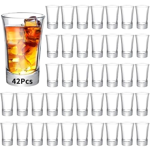 SuproBarware 42 Pack Shot Glasses Set 1.5 OZ Bulk Clear Shot Glass Small Mini Wine Cups for Vodka Tequila Whiskey Espresso Liquor.Heavy Base