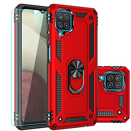 Galaxy A12 Case,Samsung A12 Case,with Screen Protector,[Military Grade] 16ft. Drop Tested Cover with Magnetic Kickstand Car Mount Protective Case for Samsung Galaxy A12, Red