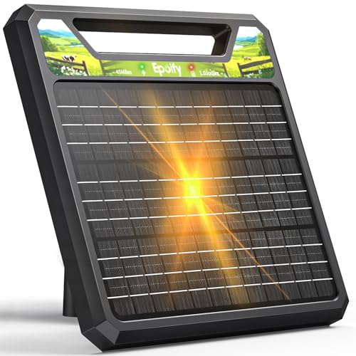 Solar Electric Fence Charger 1.0J Epoify LD03 45 Mile Fence Energizer with 8W Solar Panel & 8000mAh Battery Auto Short Circuit Alarm Weatherproof for Cattle Horses Goats & Predator Control