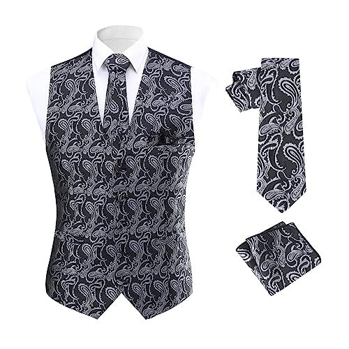 Gilet homme classique jacquard floral avec cravate et pochette assorties