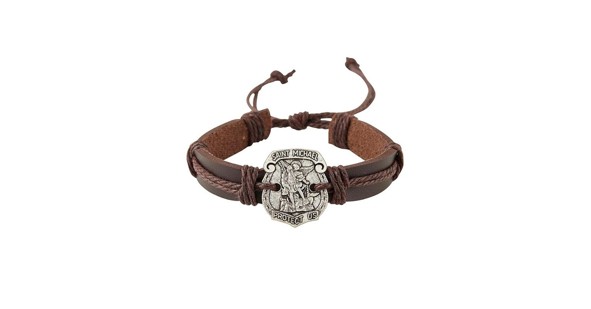 Amazon.com: Saint Michael Leather Bracelet, Brown Adjustable