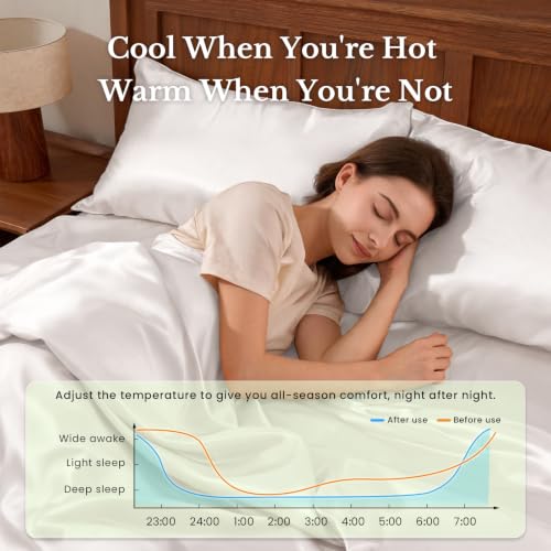 Image of THXSILK Silk Sheet Set 4 Pcs, King Size Sheet Set, Soft Breathable Cooling Bed Sheets with 1 Flat Sheet, 1 Fitted Sheet, 2 Pillowcases with Zipper Closure, White