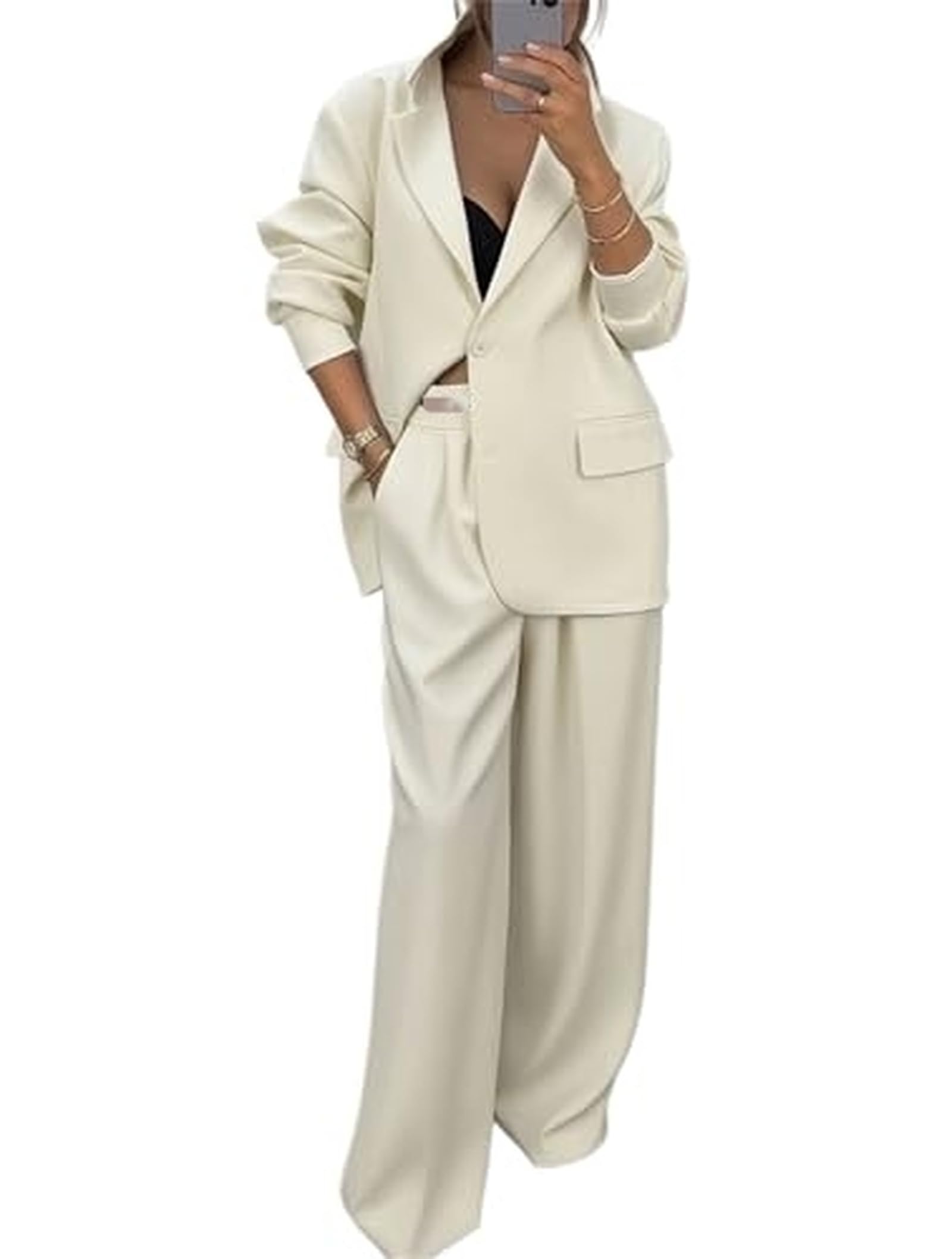 Pant Suits For Women Two Piece Blazer Wide Leg Pants Business Work Outfit