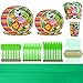 BESTZY Juego de vajilla para Fiesta de cumpleaños de Animales, Fiesta Animales Decoración Cumpleaños Conjunto de Suministros,Plato,Servilleta de Papel,Cuchillo,Tenedor,Taza,Mantel,Paja 91Piezas