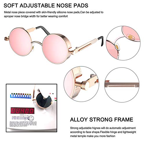 Image of PROUDDEMON Retro Gothic Steampunk Sunglasses for Women Men Round Lens Metal Frame