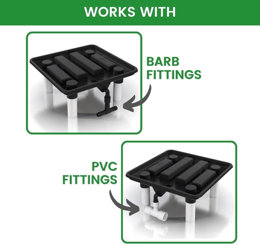The Bucket Company 15.5" inch Ez-Pz Runoff Drain Tray (2 Pack) | Elevated Plant Saucers for Use Indoor Grow Tents, Greenhouses, and Outdoor Gardens | Includes PVC Legs and Drain Fitting