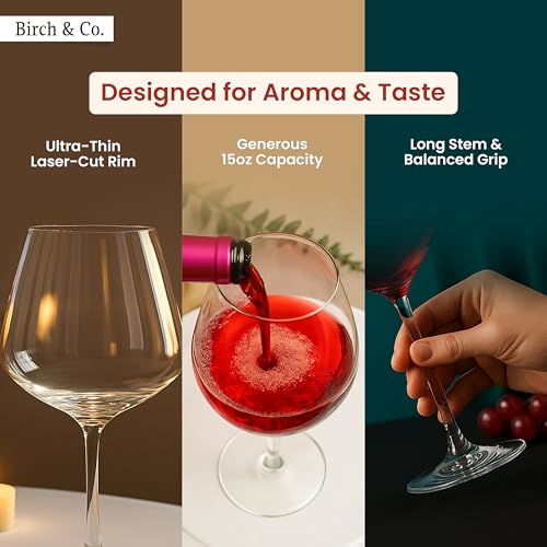 Image of Birch & Co. Wine Glass - Wine Glasses Set - Crystal Clear, Lead-Free, Elegant Stemware for Red & White Wine, Dishwasher Safe, Elegant Gift for Parties & Celebrations, Set of 2, CellarMuse