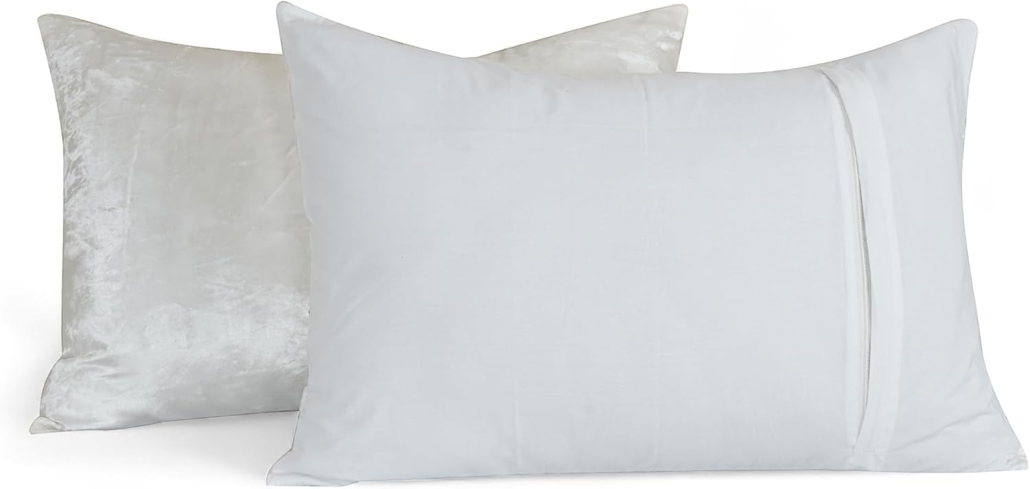 Luxe Boho Decor Art Pillowcase Set Solid Hippie Stylish UO Large Unique Velvet Pillow Cover Set of 2 (White, 20x20 Inches)