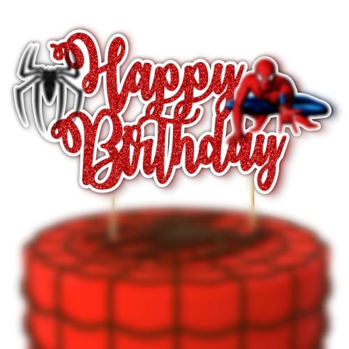 Spidrmn Happy Birthday Cake Topper – Superhero Cake Decoration for Boys, Party Supplies, Super hero-Themed Birthday, Spidr-Mn Party Accessory - Birthdays Decorations.