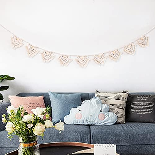 TENEWEE Boho Macrame Bunting Wall Hanging Tapestry Home Decoration for Bedroom Living Room Apartment Baby Nursery (White)