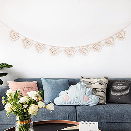Tenewee Boho Macrame Bunting Wall Hanging Tapestry Home Decoration For Bedroom Living Room Apartment Baby Nursery (White) #TOP2