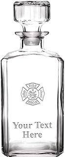 Personalized Whiskey Decanter, 33.75 oz Engraved Firefighter Custom Glass Decanter Fire Rescue Gift With Your Own Text Included Prime
