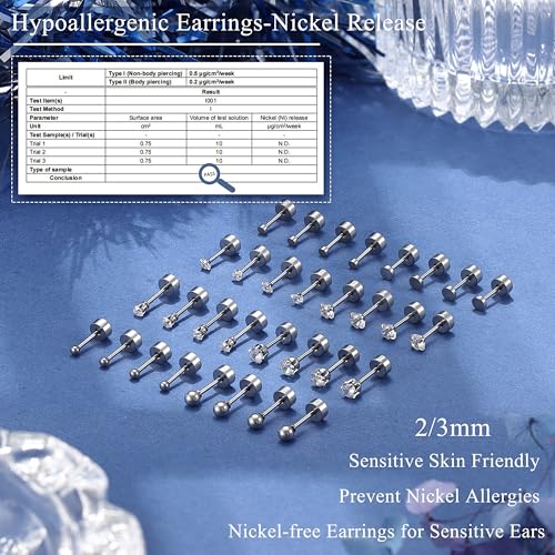 THUNARAZ 16 Pairs Tiny Cartilage Stud Earrings for Women Men Surgical Steel Flat Back Cartilage Earrings Hypoallergenic Cubic Zirconia Tiny Ball Studs Earrings 2mm 3mm Tragus Helix Daith Piercing4