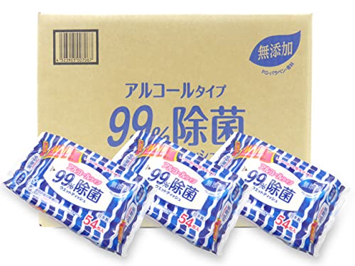 【ケース販売】T.H.T 99%除菌 日本製 アルコール ウェットティッシュ ヒアルロン酸配合 54枚×1個パック×48個(2592枚)入り