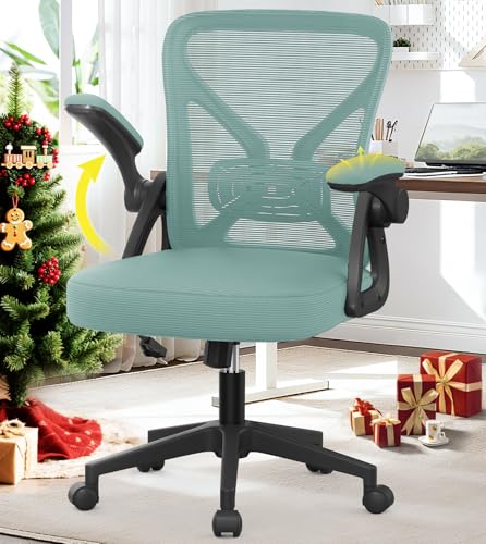 YONISEE Office Chair, Ergonomic Desk Chair with Adjustable Lumbar Support, 90°Flip-up Armrests, Mid-back Mesh Chair with Comfy cushion for Home Office