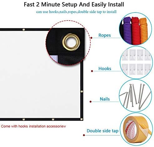 Projection Screen, Foldable 16:9 HD Projector Screen, Anti-Crease Portable Double Sided Projection Movies Screen with Hanging Hole for Home Theater Outdoor Indoor