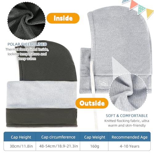 AYPOW Kinder Winter Thermo Fleece Sturmhaube 4-10 Jahre, Multifunktionale Winddichte Gesichtsmaske Skimaske, Warme Strick Fleece Mütze Kapuze Halswärmer Schal für Jungen Mädchen Outdoor-Aktivitäten