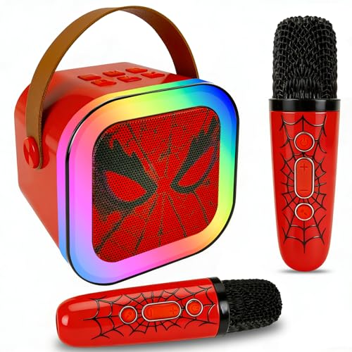 Karaoke Maschine Kinder Mit 2 Mikrofonen, Tragbarer WiederaufladbarBluetooth, Bunte LED Lichter, AUX/TF/USB Unterstützung, Geschenk Spielzeug Ab 3 Jahren, Perfekt für & Familienpartys (Rot)