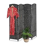 Relaxdays Paravent, 4-teilig, Faltbarer Raumtrenner, HxB 180 x 180 cm, Sichtschutz innen, blickdichte Trennwand, schwarz