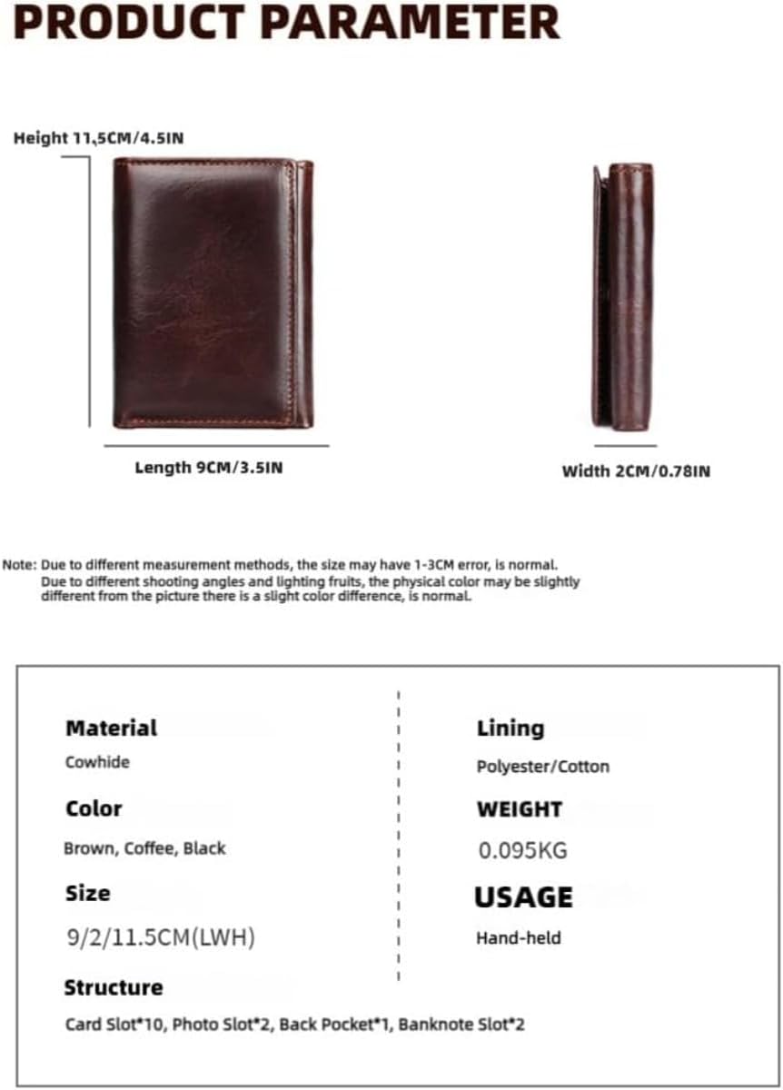 Genuine Leather Wallet Trifold Slim RFID Blocking Large Capacity Multi Card Slots Ultra Thin Easy Carry Front Pocket for Men (Coffee) - Image 2
