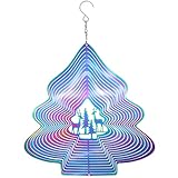 FunisFun Wind Spinners 3D Christamas Tree Wind Sculptures Decorations 10 Inches Stainless Steel Meta