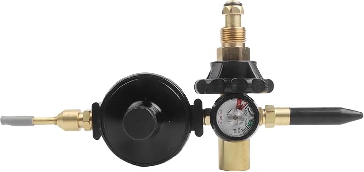 Helium Balloon Regulator Inflator with CGA580 Valve Latex and Foil Balloons, Brass Fittings G 5/8 Inch Thread, Self-Closing Tilt Valve Nitrogen Tanks, Gold Body, 300mm Length(For G5/8)