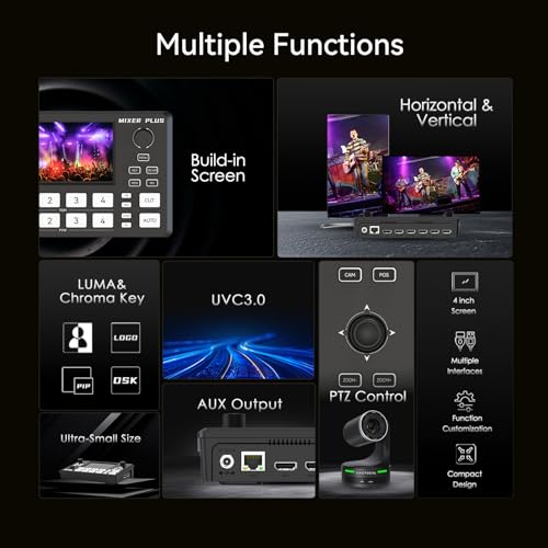 Image of Mixer Plus Compact Video Switcher 4 HDMI with 4''Built-in Screen, Portable Live Streaming Switcher for Multi-Camera, Online Class, Event, YouTube, OBS, Zoom