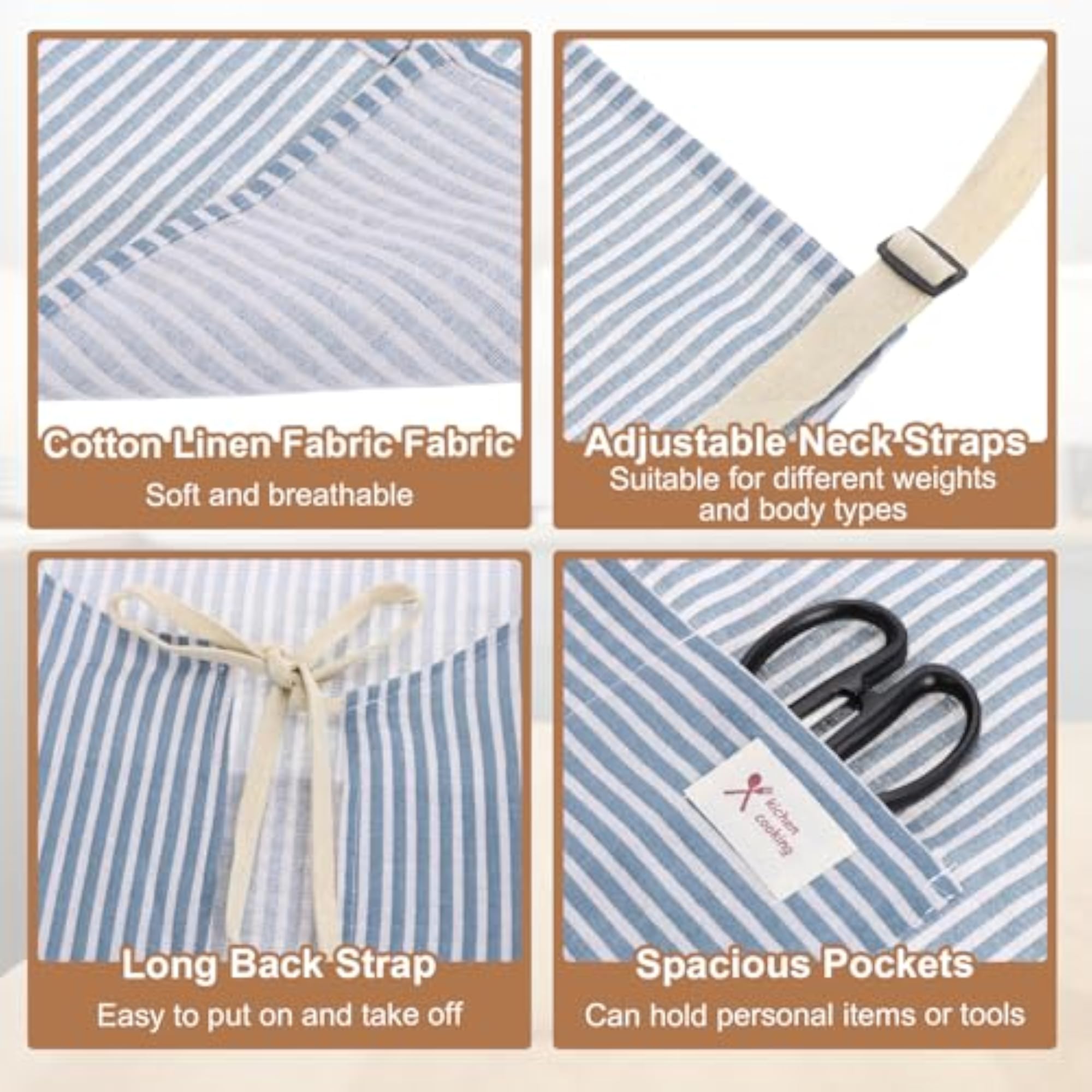 Adjustable Art Apron, Water & Oil Resistant Striped Chef Smock