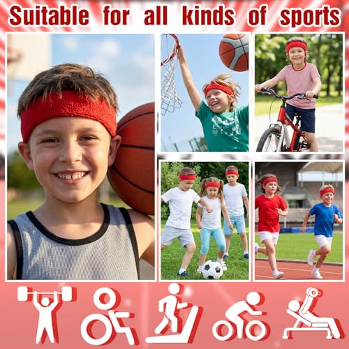 Image of Libima Kids Sweatbands Bulk Boys Headband for Sports Kids Cotton Terry Youth Sweatbands Elastic Sports Headbands Wicking Athletic Bands for Team Activity